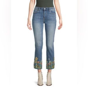 Driftwood Colette Cut-Off Straight Cropped Jeans with floral embroidery